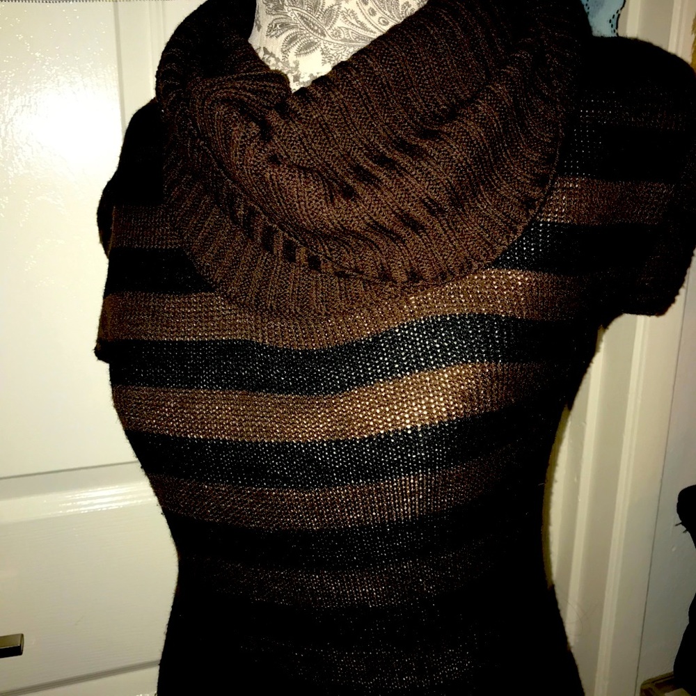 Chocolate stripes open neck sweater dress